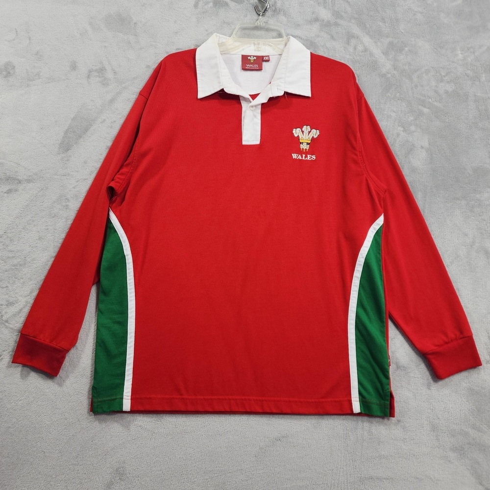 Vintage Wales Rugby Jersey Mens 2XL Red Green Long‎ Sleeve Shirt Embroidered